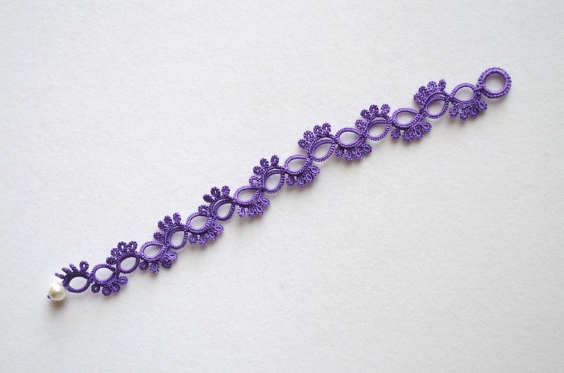 Tatting lace and cotton pearl bracelet ・Kikyo - 手链/手环 - 棉 紫色
