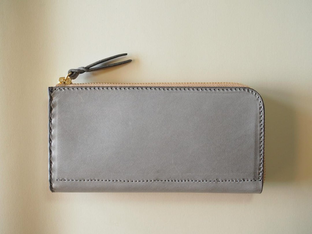 L-shaped zipper wallet / gray - 皮夹/钱包 - 真皮 灰色