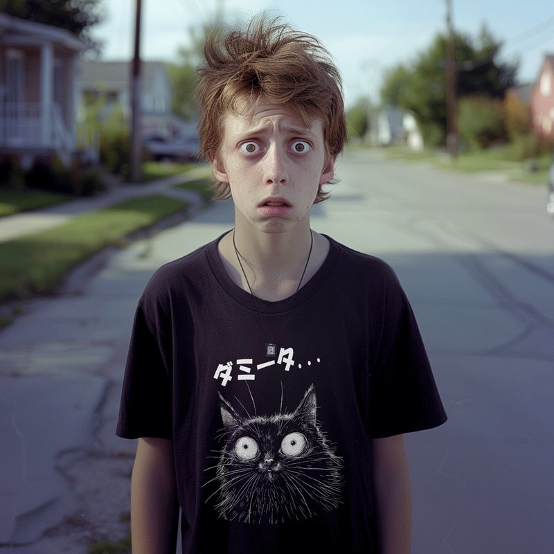 米俗猫dimmit凡物制原创可爱搞笑猫咪宽松棉印花黑色棉T 男女通用 - 男装上衣/T 恤 - 棉．麻 黑色