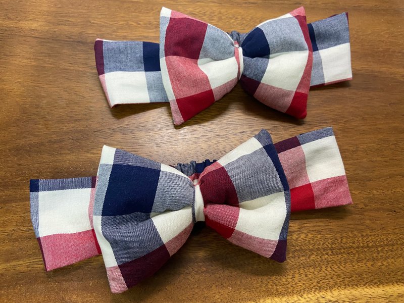 现货 澎澎蝴蝶结发带 宝宝发带 格纹蓝莓桑椹 - 婴儿帽/发带 - 棉．麻 