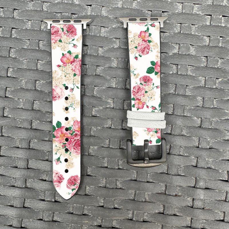 粉红玫瑰花纹 Apple Watch 潮流硅胶表带 - flower-cr1 - 表带 - 硅胶 多色