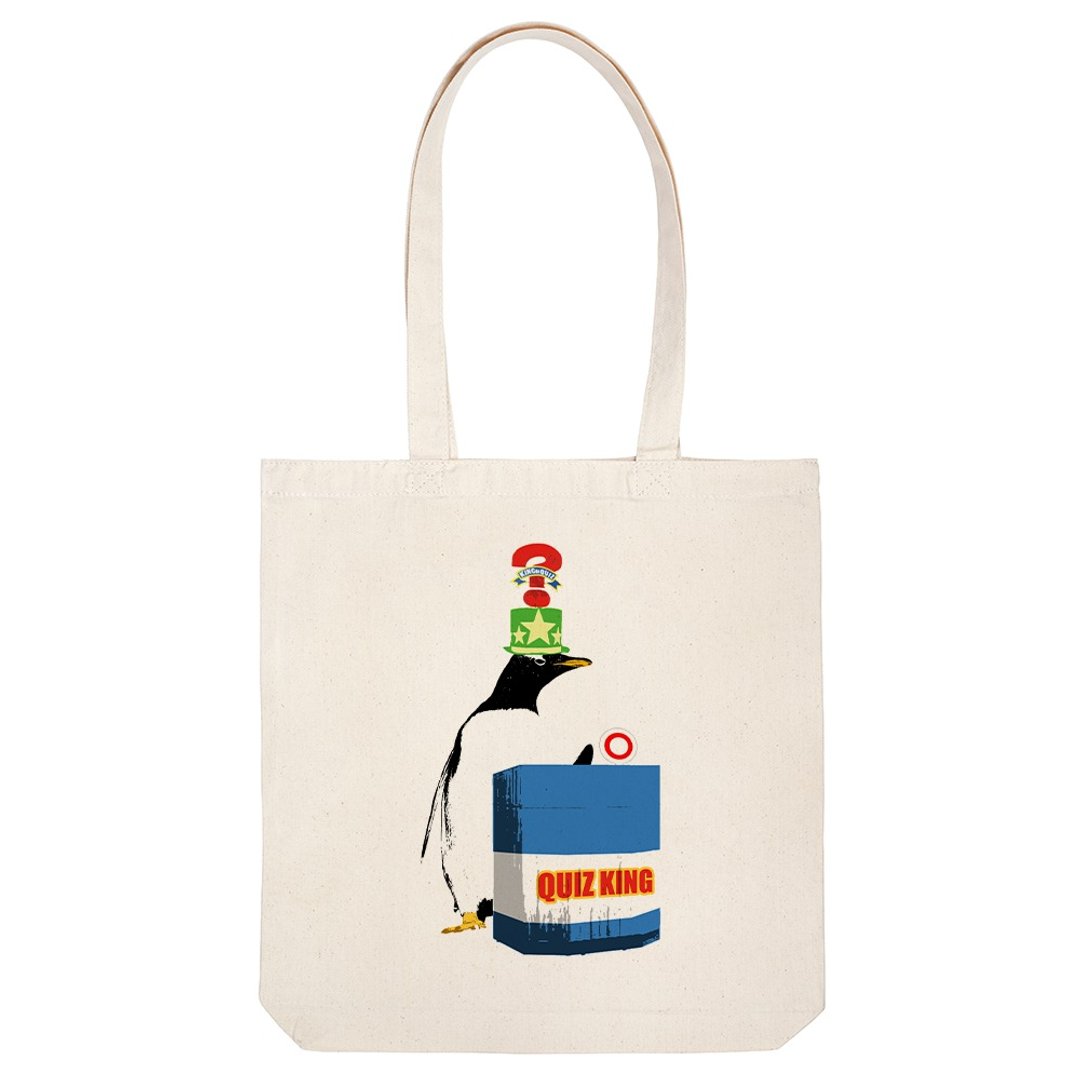 tote bag / Quiz King Penguin - 手提包/手提袋 - 棉．麻 卡其色
