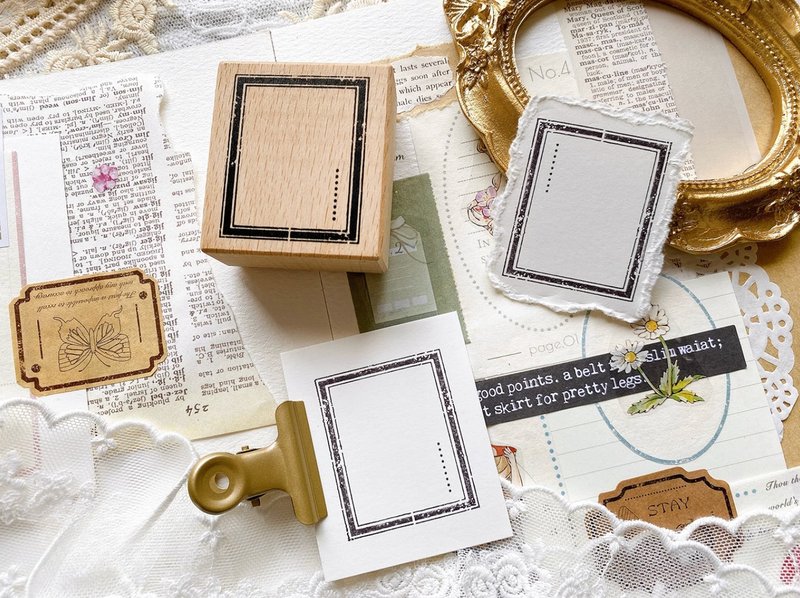 都可以搭1號 復古邊框 木質手帳印章 - 印章/印台 - 其他材质 卡其色