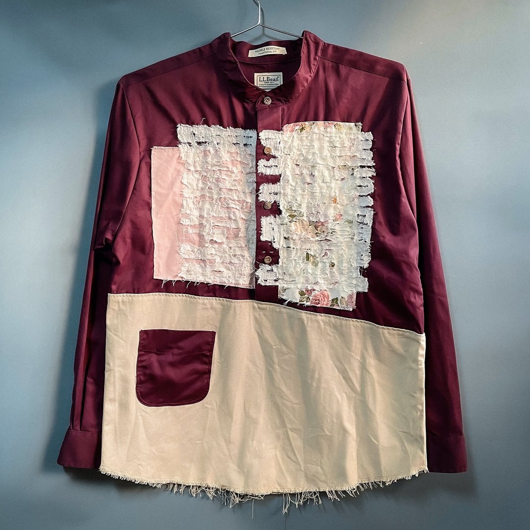 再制褴褛套头衬衫 Remake boro pullover shirt - 男装上衣/T 恤 - 棉 红色
