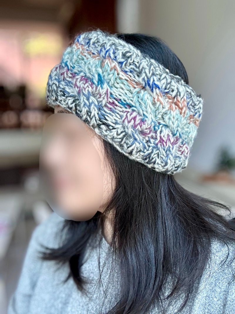 极暖/白粉杂线配色纯羊毛线手工编织保暖有内衬防风发带运动头带 - 发饰 - 羊毛 白色
