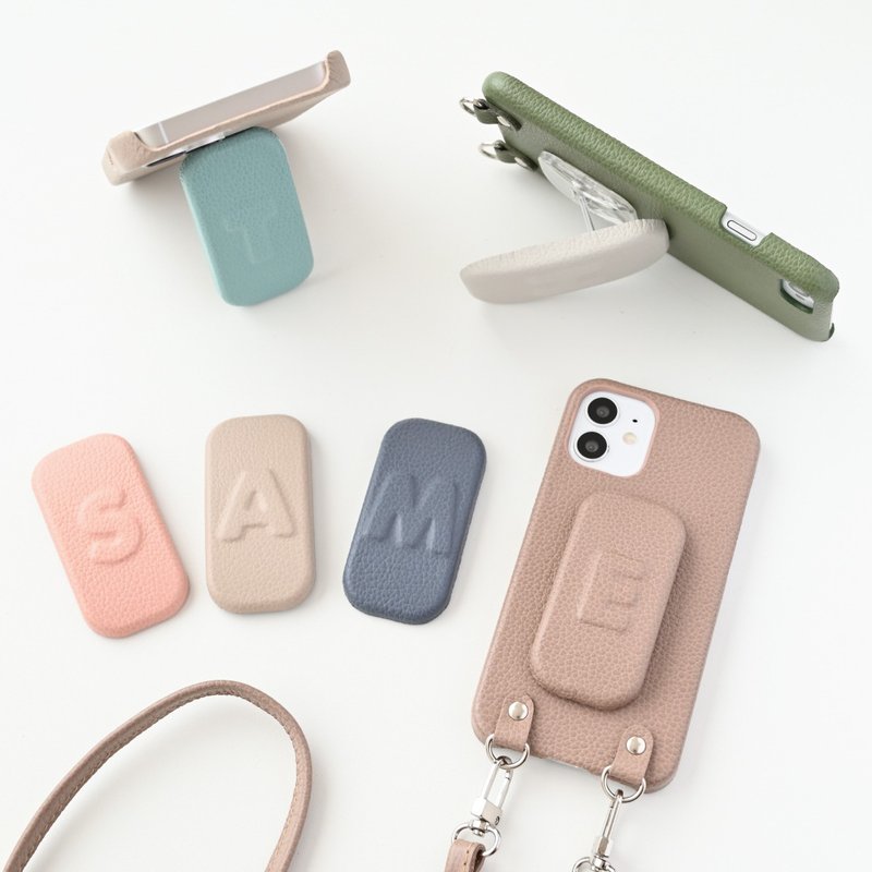 Marutto 手机壳，带有 3D 首字母和智慧型手机支架 [收缩皮革 x 收缩皮革] 垂直视频，水平视频，暗色，智慧型手机保护套 BS33K - 手机壳/手机套 - 真皮 多色