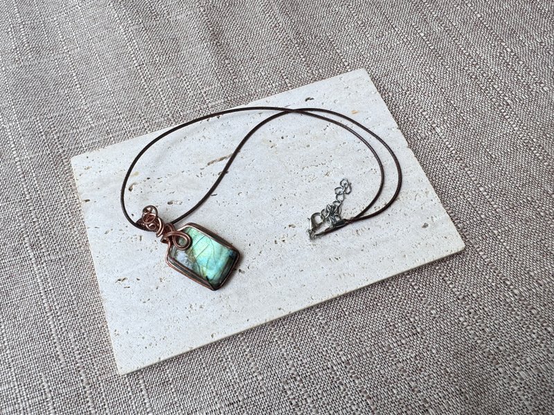 230152 wire wrapping 拉长石 铜线 绕线 吊堕 - 项链 - 铜/黄铜 绿色