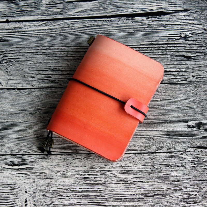 如玮渐变染色系列橘橙色14*10cm手帐本真皮笔记本 日记本TN旅行本 - 笔记本/手帐 - 真皮 橘色