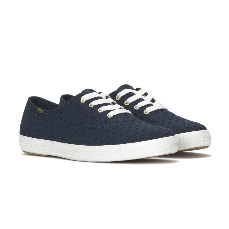 Keds Champion Mini Daisy Eyelet 迷你雏菊休闲鞋 宝石蓝WF68967 - 女款休闲鞋 - 棉．麻 
