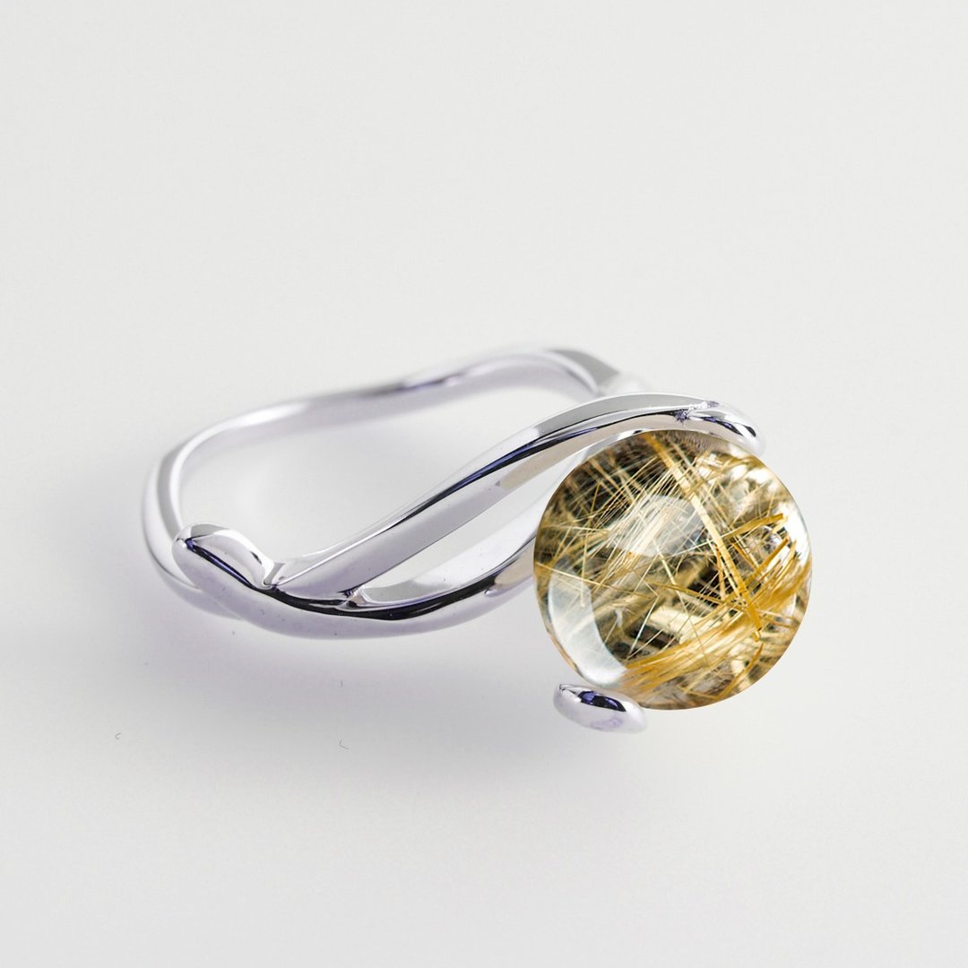 金发晶纯银戒指 黄色个性925银饰品 质感银器 黄色诞生石银戒 - 戒指 - 水晶 黄色