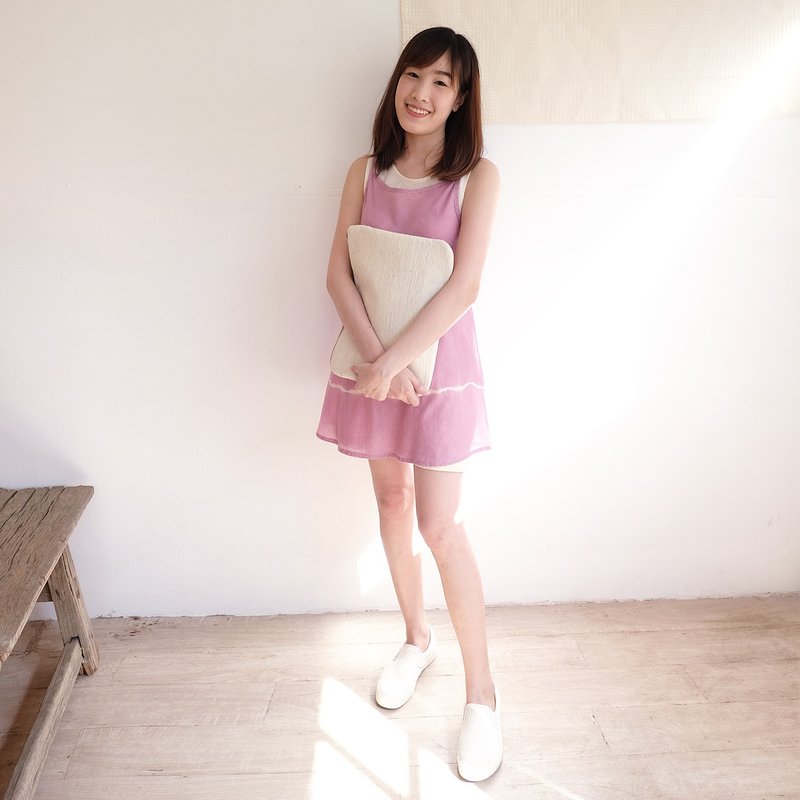 Natural Dyed Thai Saloo Cotton Sleeveless Long Blouse Pink Color - 女装上衣 - 棉．麻 粉红色