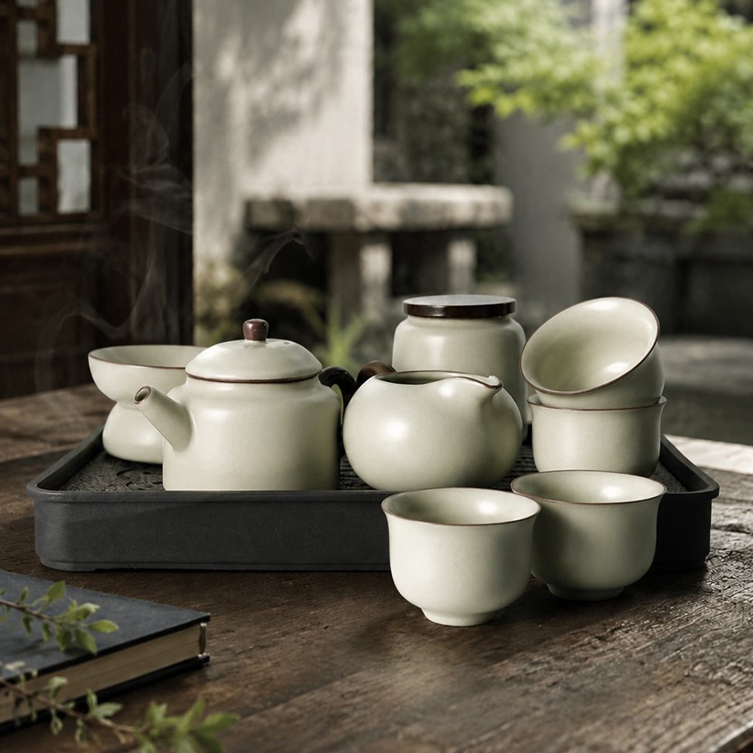 SADOMAIN 仙德曼 - 汝窑天青茶具旅组 11 件组 - 附收纳提盒 - 茶具/茶杯 - 瓷 绿色