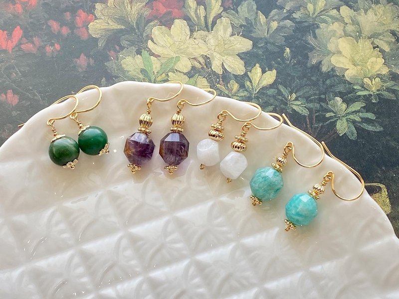 天然石耳环|耳夹 紫幽灵 天河石 蓝月光 非洲玉 - 耳环/耳夹 - 半宝石 