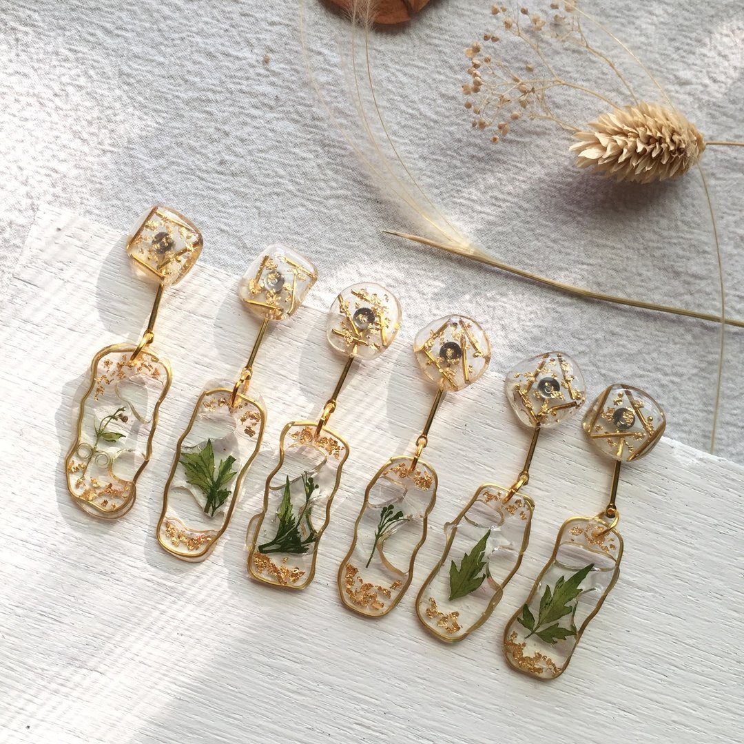 真花耳环-阳- 真花饰品 干燥花耳环 真花饰物【防敏耳针/耳夹】 - 耳环/耳夹 - 树脂 绿色