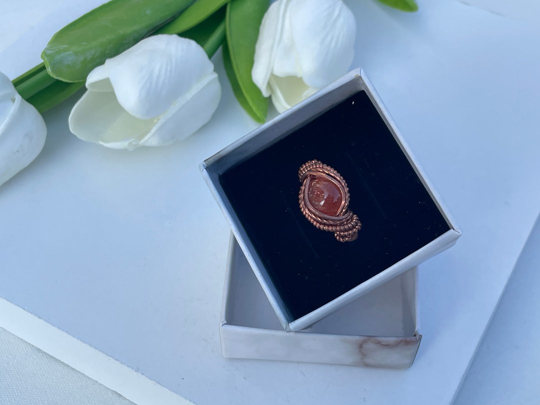#230455 wire wrapping 金草莓水晶 铜线 绕线 介指 - 项链 - 铜/黄铜 橘色