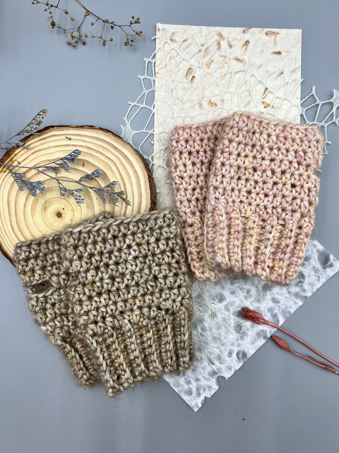 手作钩针儿童露趾手套 - 手套 - 棉 粉红色