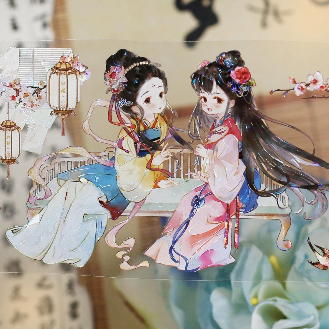 月明星稀 東方小美人 PET 紙膠帶 貝殼光 10米卷 巨畫幅 - 纸胶带 - 其他材质 多色