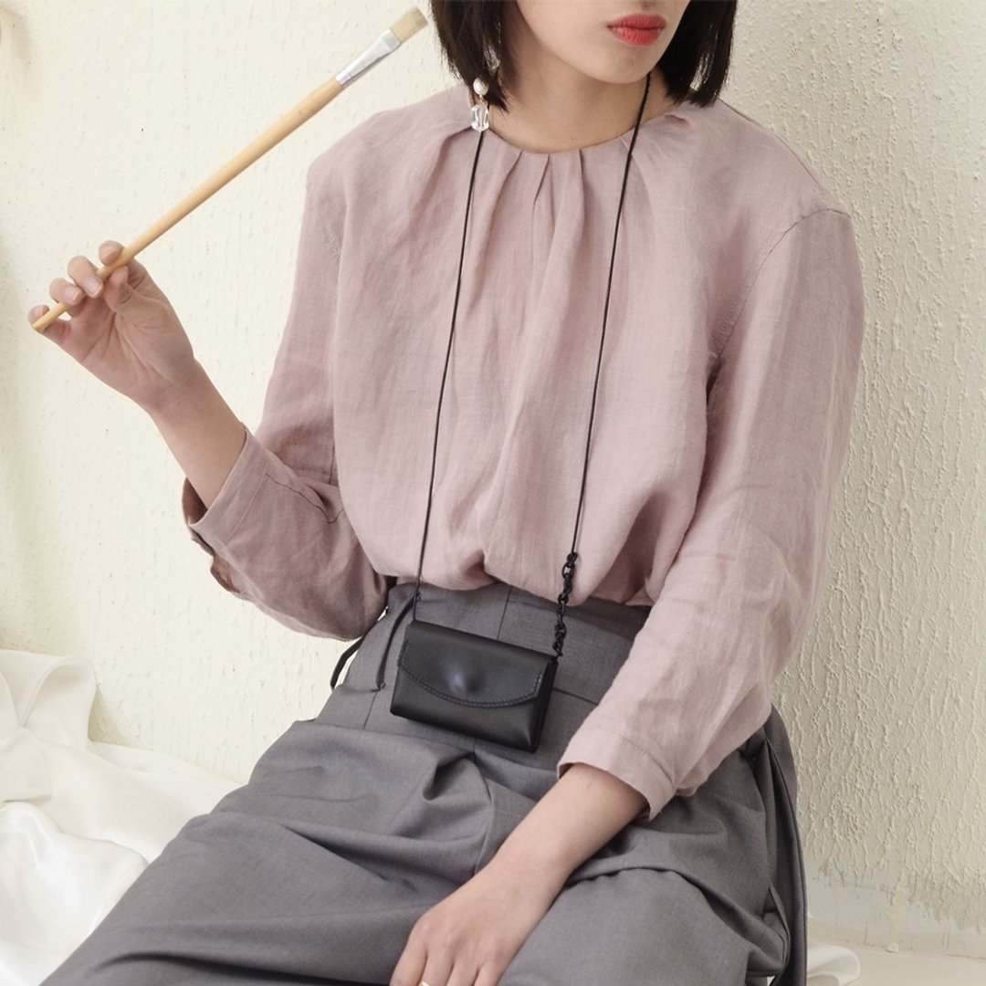 樱花粉七分袖亚麻衬衫|亚麻|天丝|独立品牌|Sora-127 - 女装衬衫 - 棉 粉红色