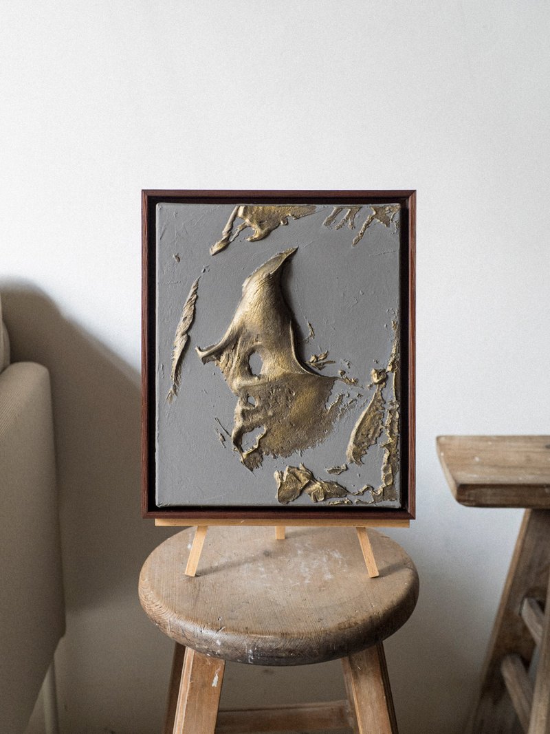 极简石膏画【灰色的那幅】小 + 框 / 仅一幅 - 海报/装饰画/版画 - 水泥 黑色