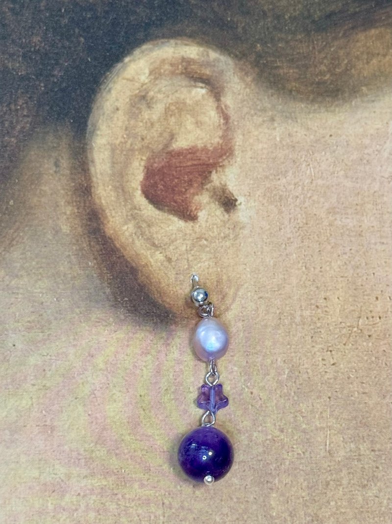 水晶系列 - 紫水晶淡水珍珠耳环 - 耳环/耳夹 - 水晶 紫色