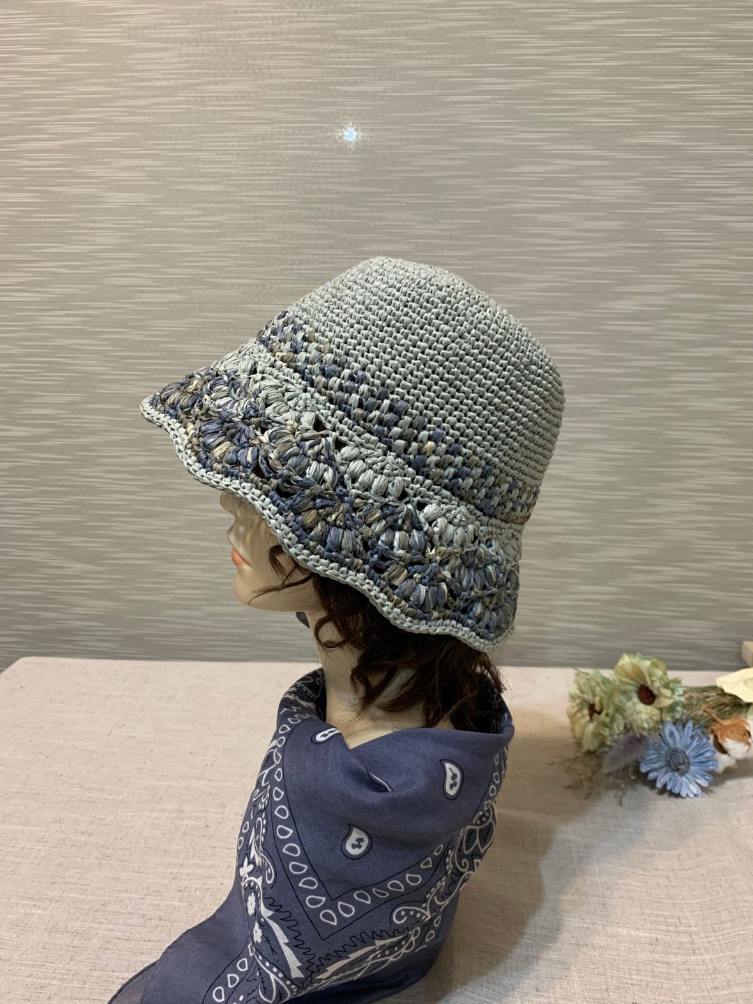 手作帽子/轻便渔夫帽。日本材质。薄荷泼墨色/遮阳帽 - 帽子 - 纸 