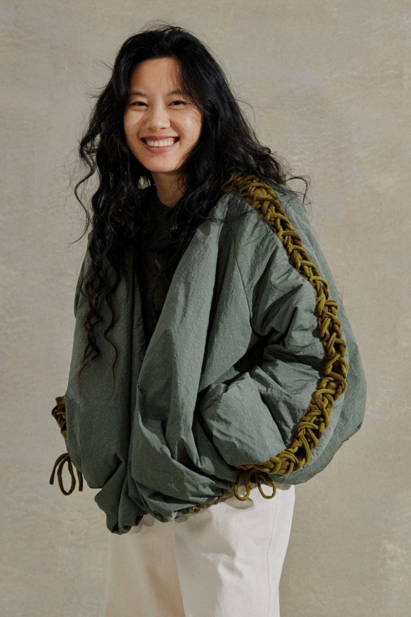 Panelled Sport Jacket 暗绿绳结运动棉服 无性别穿搭 - 男装外套 - 其他材质 灰色