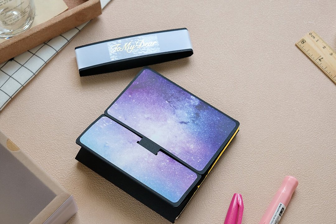 星空金边翻转相框卡片 紫色星云 成品/手作diy材料包 - 卡片/明信片 - 纸 紫色