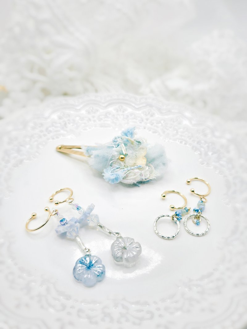 拥雪印记 手作发夹 串珠 滴胶两款耳骨夹 印象饰品 | 植椛。饰 - 耳环/耳夹 - 树脂 蓝色