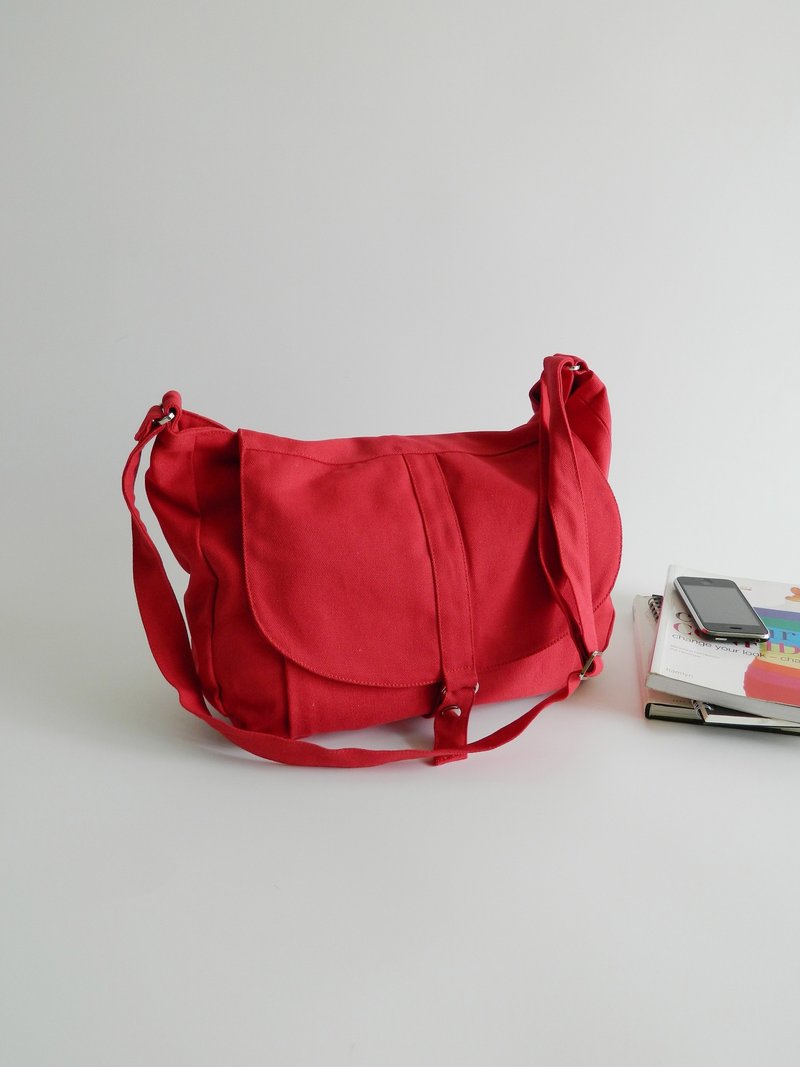 大容量侧背包 斜挎包 帆布肩背包 实用笔电包 - no.12凯莉-红色 - 侧背包/斜挎包 - 棉．麻 红色