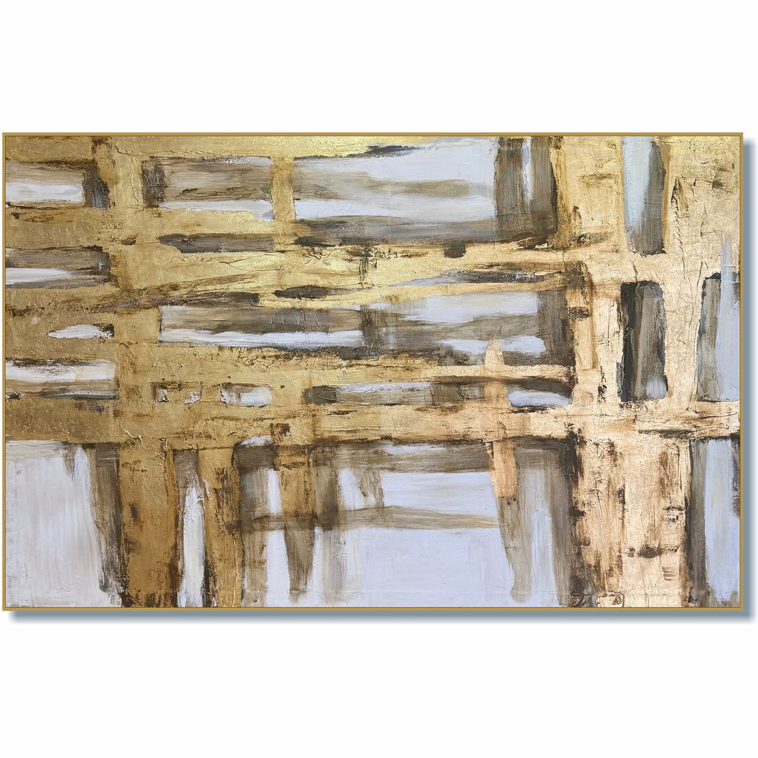 抽象金色和灰色绘画现代几何墙艺术简约金属 - 墙贴/壁贴 - 压克力 金色