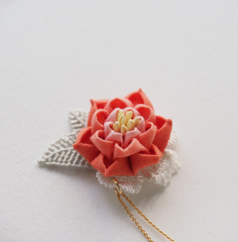 渐变橙色三重花定制颈链 つまみ细工 - 颈链 - 棉．麻 橘色