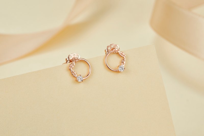 【PurpleMay Jewellery】纯18K金叶子钻石耳坠 耳环 订制 E007 - 耳环/耳夹 - 钻石 金色