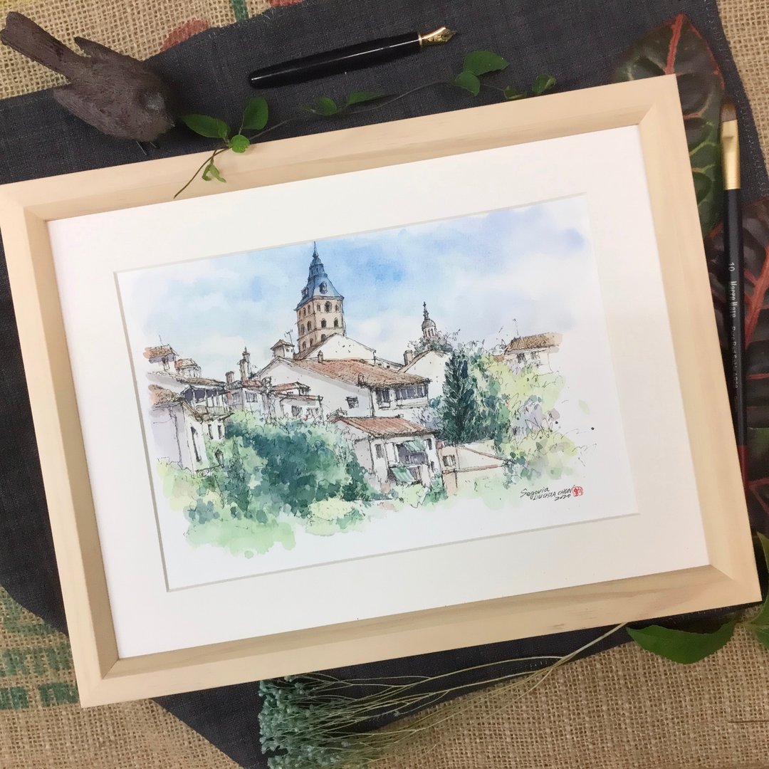赛哥维亚旧城区/手绘原作/含木框 - 海报/装饰画/版画 - 纸 咖啡色