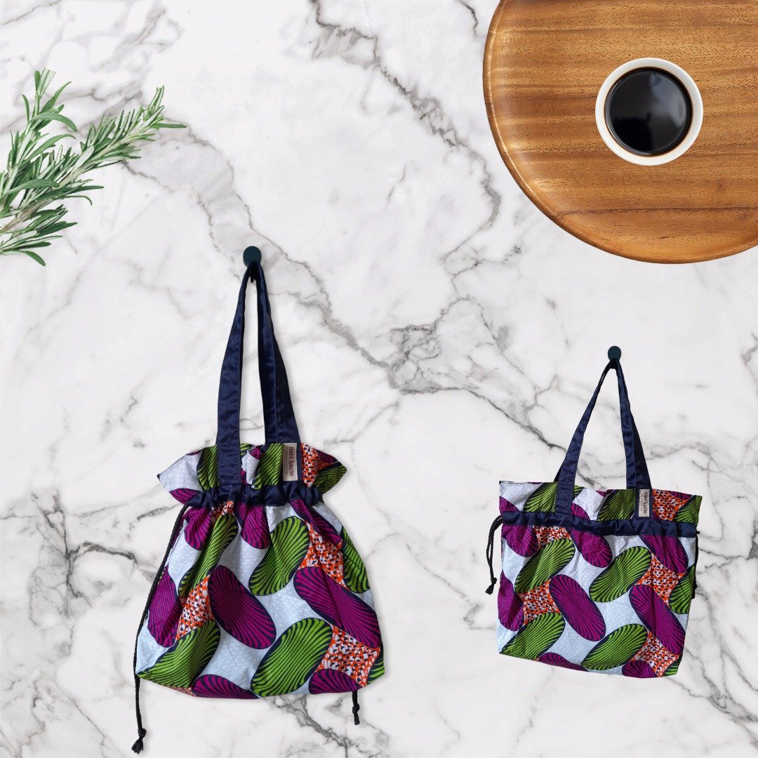 Drawstring bag African wax print  Handmade - 手提包/手提袋 - 棉 紫色