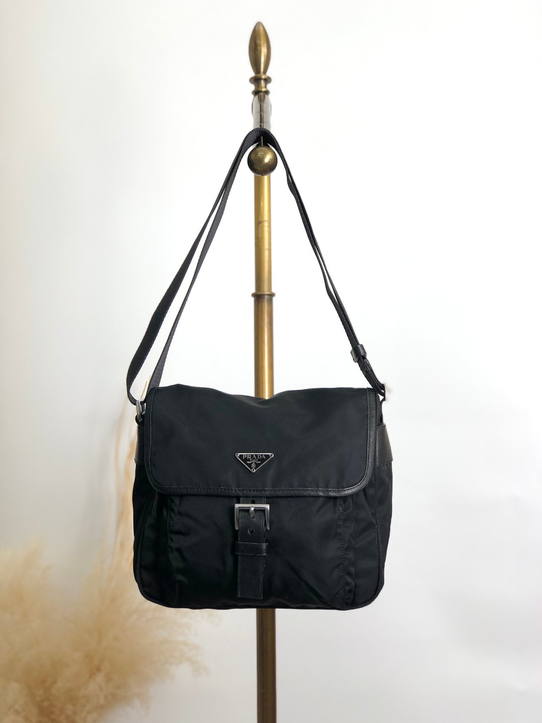 【日本直送 名牌中古包】PRADA 普拉达 侧肩包 黑色 三角标志 尼龙 前方扣饰 vintage 5spz5k - 侧背包/斜挎包 - 尼龙 黑色