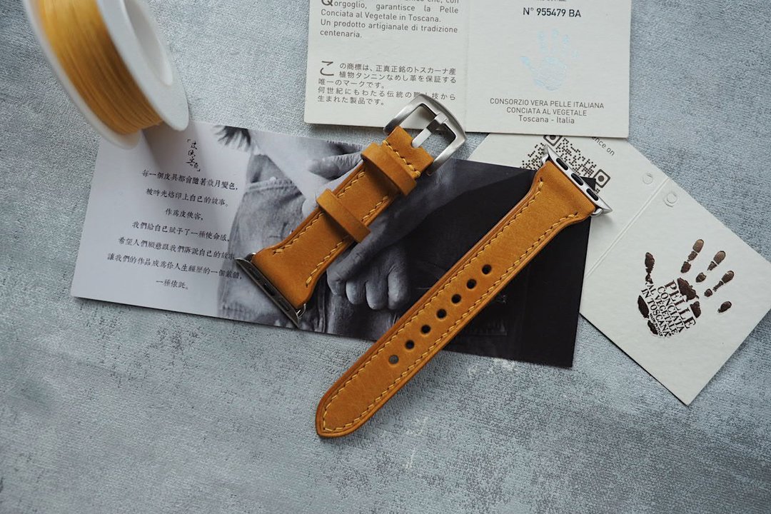 纯手工牛皮细窄款苹果AppleWatch表带 定制化刻字礼物 订制颜色 - 表带 - 真皮 多色