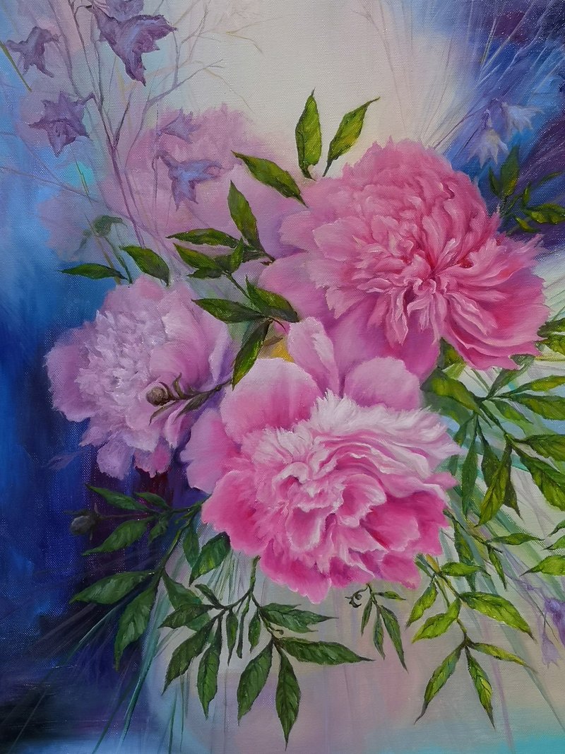 Peony Oil Painting Original Wall Art on Canvas 70x70cm - 海报/装饰画/版画 - 棉．麻 