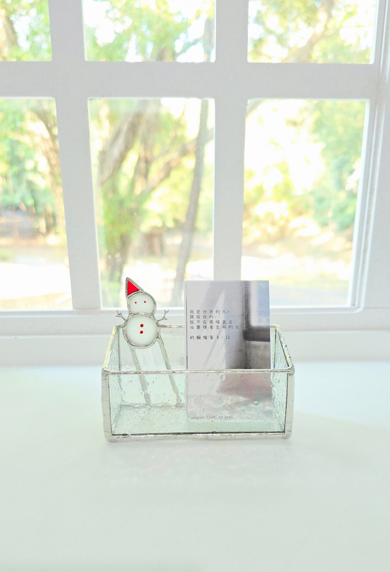 玻璃镶嵌雪人卡片座100%原创手作 - 名片架/名片座 - 玻璃 