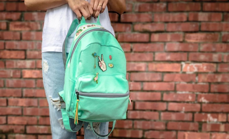 厚片mini背包刺绣织带素面款---湖水绿 - 后背包/双肩包 - 棉．麻 绿色