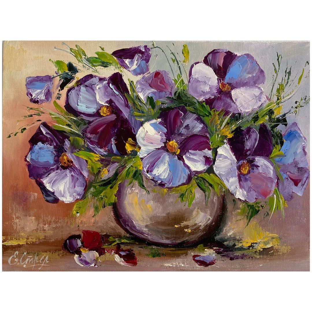 Pansies painting\oil original painting/Flowers painting\painting - 墙贴/壁贴 - 其他材质 