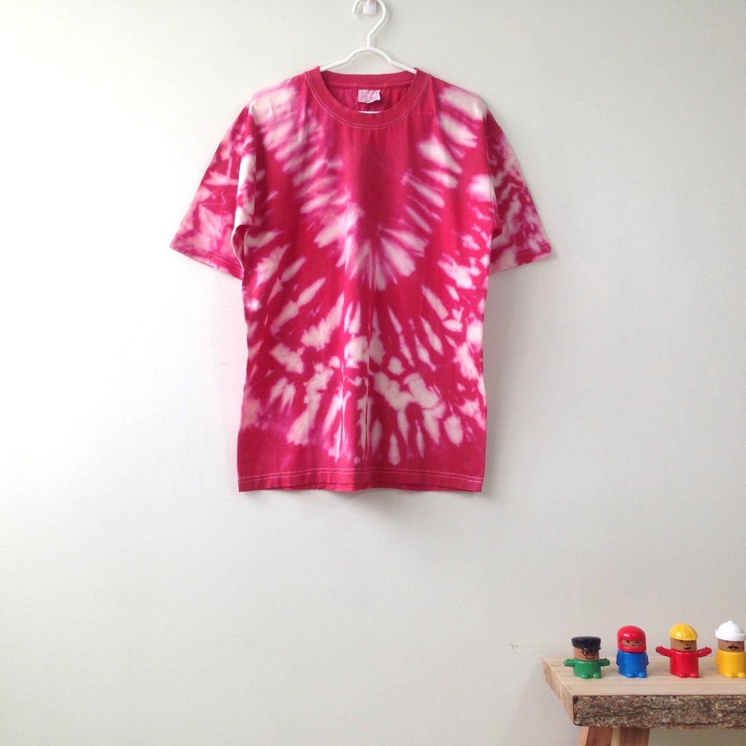 手工 绑染 扎染 全棉T-shirt - 中性连帽卫衣/T 恤 - 棉 红色