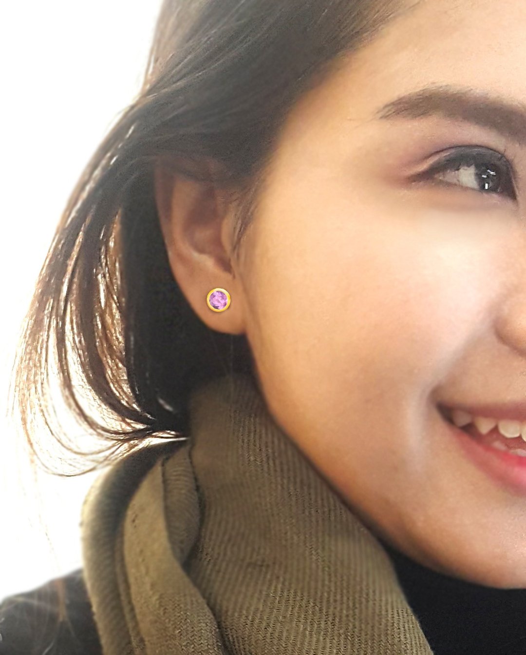 Genuine, 4mm. Natural Pink Sapphire Earrings in Sterling Silver  Stud Earrings - 耳环/耳夹 - 其他金属 咖啡色
