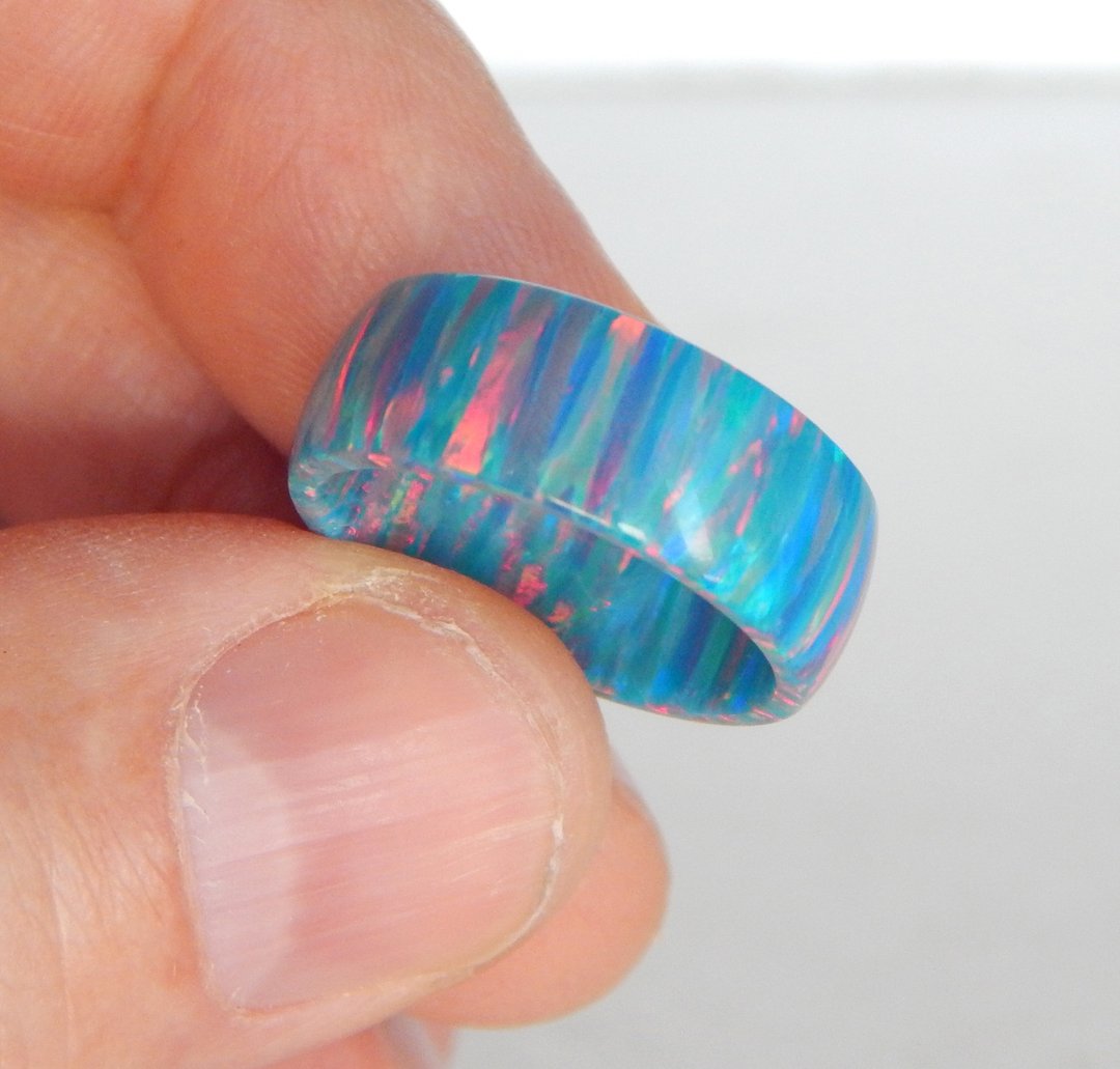 Unique very beautiful ring of solid synthetic opal. Solid opal ring. - 戒指 - 其他材质 多色