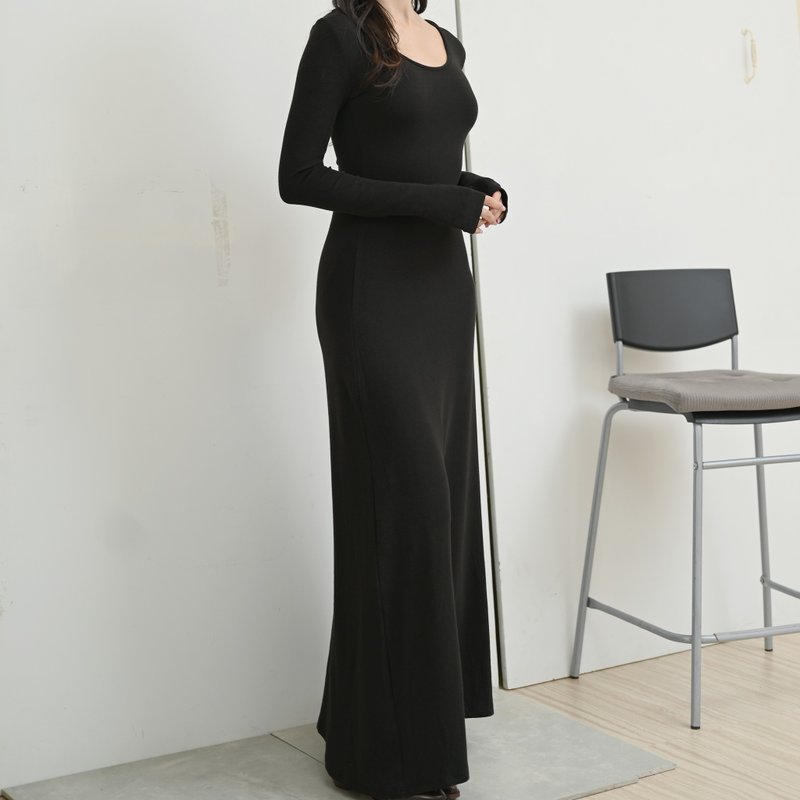 披肩组合-长袖贴身感连身衣-黑色 - 洋装/连衣裙 - 聚酯纤维 黑色