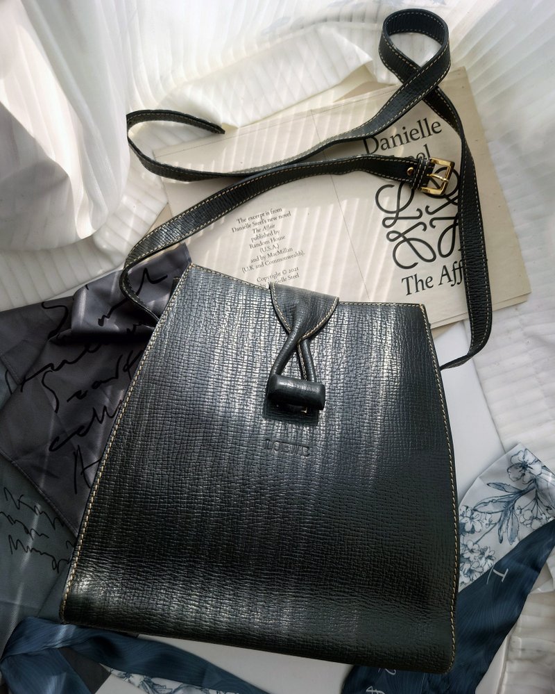 中古包 Loewe 深蓝耐磨树纹钮扣 单肩包单肩包侧背包斜背包斜挎包 - 侧背包/斜挎包 - 真皮 蓝色