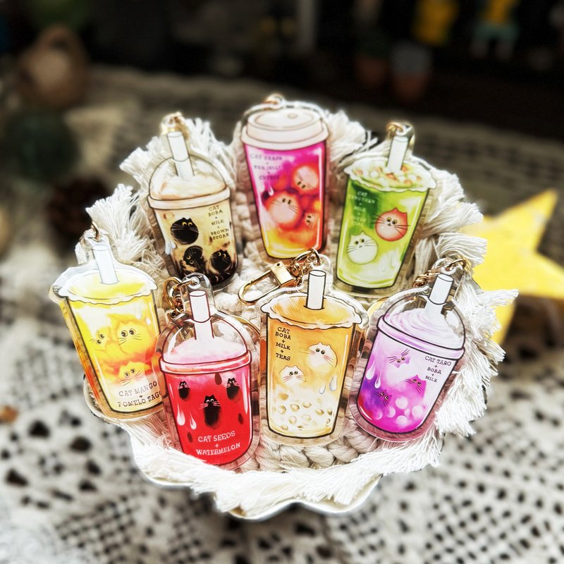 逮丸手摇饮 珠珠猫两用钥匙圈挂饰扭蛋 全7款 - 钥匙链/钥匙包 - 塑料 