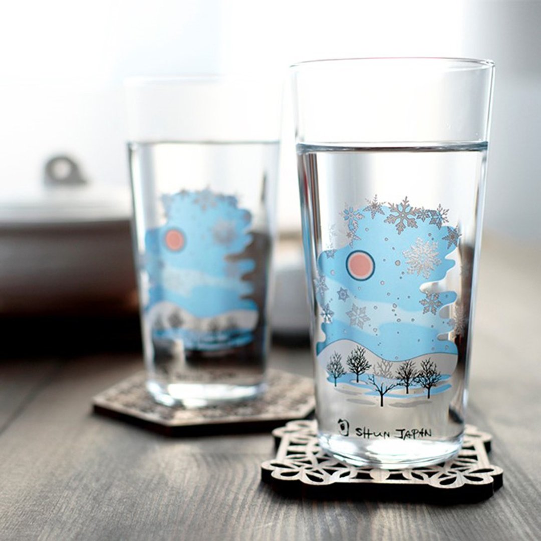 Cold feeling snowflake tumbler pair set A vessel to enjoy the season when the color changes depending on the temperature - 玻璃杯 - 玻璃 蓝色