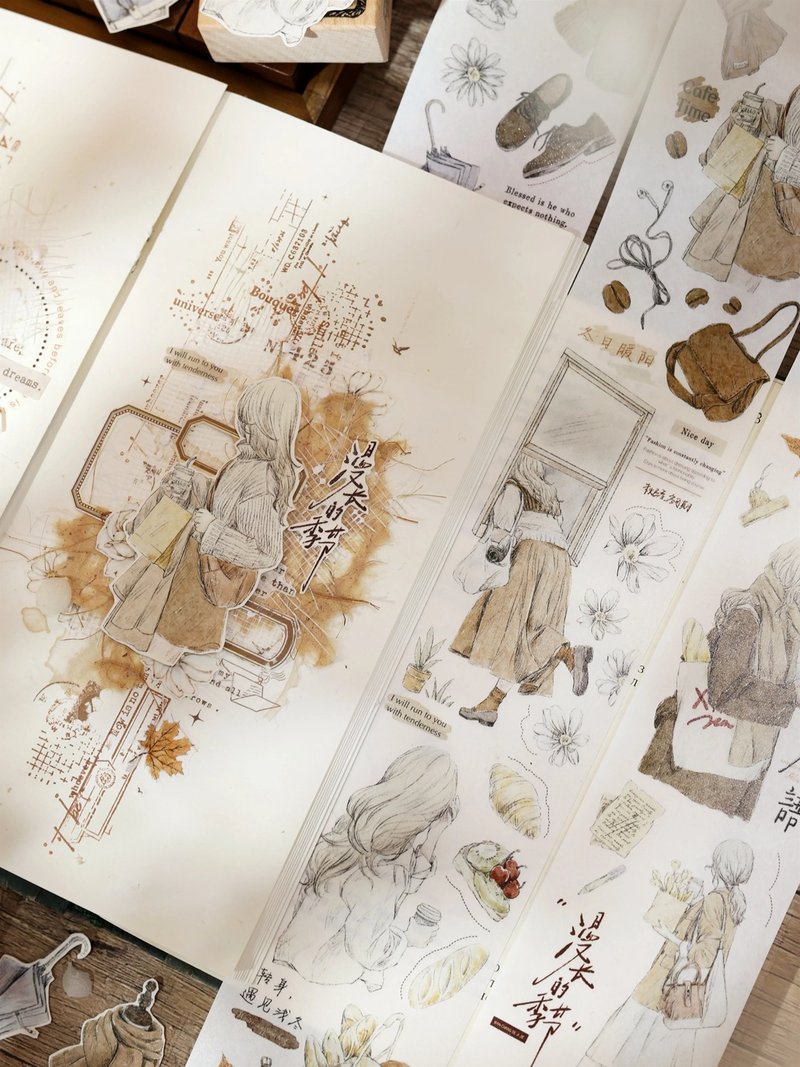 冬日记忆 复古人物/花/饰物 PET 和纸胶带 手帐拼贴 - 纸胶带 - 纸 卡其色