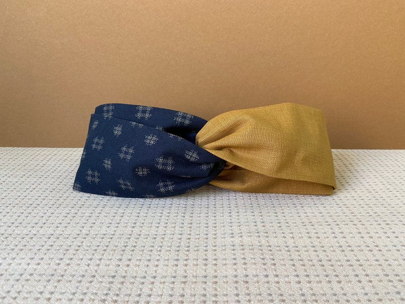 双拼发带 / 井子酱 - 土黄 - 发带/发箍 - 棉．麻 黄色