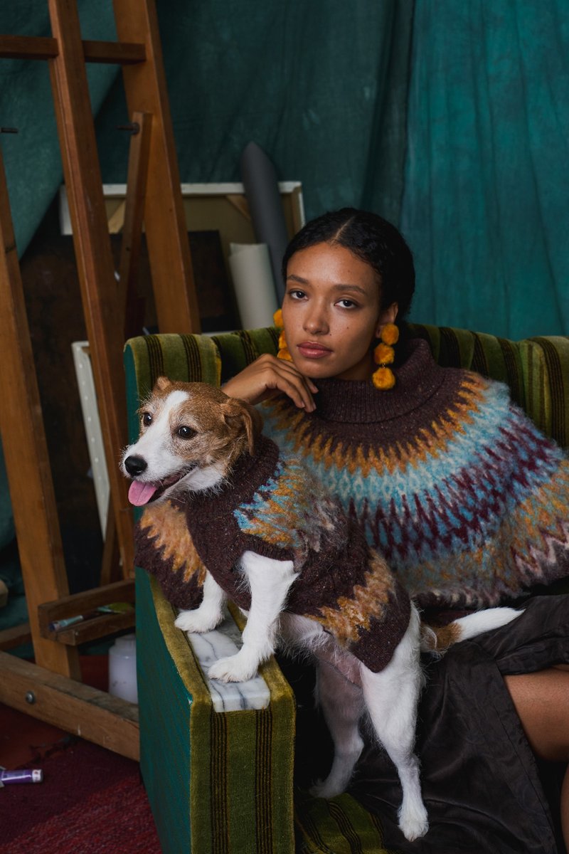 MULTI LAB - 410复古球心花版手工刷毛羊毛宠物毛衣 - 衣/帽 - 羊毛 红色